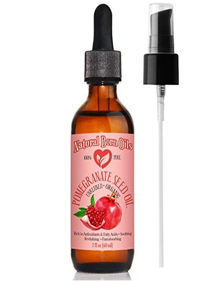 Natural Born Oils - 2Oz Pomegranate Seed Oil, 100% Pure And Natural, Organic And Rich In Antioxidants For Supple, Soft Skin And Hair - Includes Pump & Dropper - Image 1