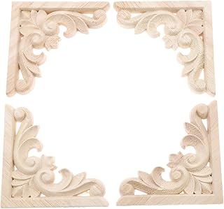 MUXSAM MUXSAM Furniture Applique, 8x8cm/3.15"x3.15", Wood Carved Corner Onlay Unpainted Frame Decal for Wall Cabinet Door Bed - Image 1