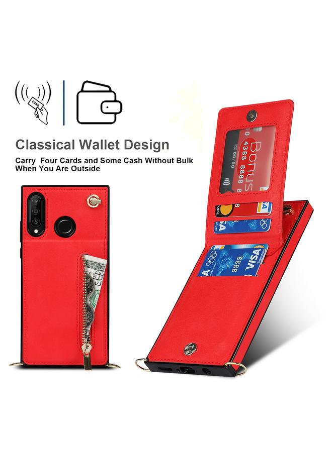 جرين تايجر جراب لهاتف Huawei P30 Lite جراب خلفي مربع الشكل من مادة TPU+PU مع حامل وفتحات للبطاقات ومحفظة وحزام - Image 5