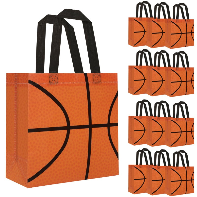 Hxezoc 12 Pieces Basketball Gift Bags with Handle, Reusable Non Woven Treat Goodie Bag Sport Favor Bags For Basketball Theme Birthday Party Decoration Supplies - Image 1