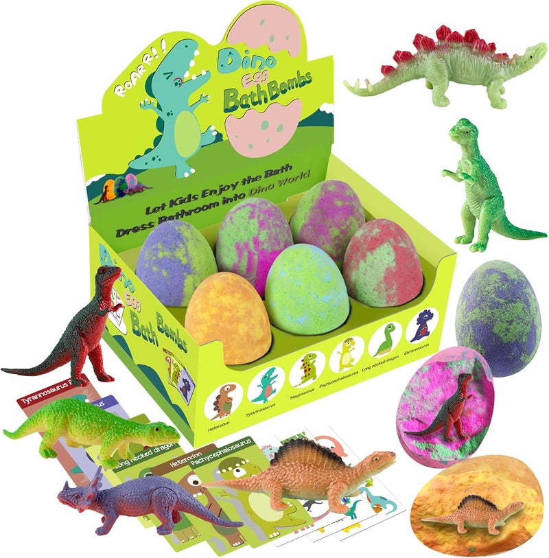 STARYAR Easter Bath Bombs for Kids with Surprise Toys Inside  XXL Dinosaur Eggs Bath Bomb Gift Kid Safe Spa Bath Fizz Balls Kit Dinosaur Toys for Boys Girls 3 4 5 6 7 Year Easter Basket Stuffers for Kids 