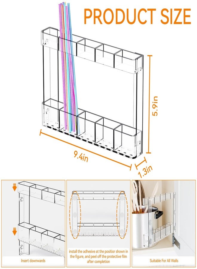 Yieach Acrylic Straw Holder for Cabinet Door- with Adhesive,No Damage Installation - 9.4 Inch Water Bottle,Cup,Drinking and Tumbler Reusable Straw Organizer Storage for Cupboard Door,Clear,Pack of 1 - Image 3