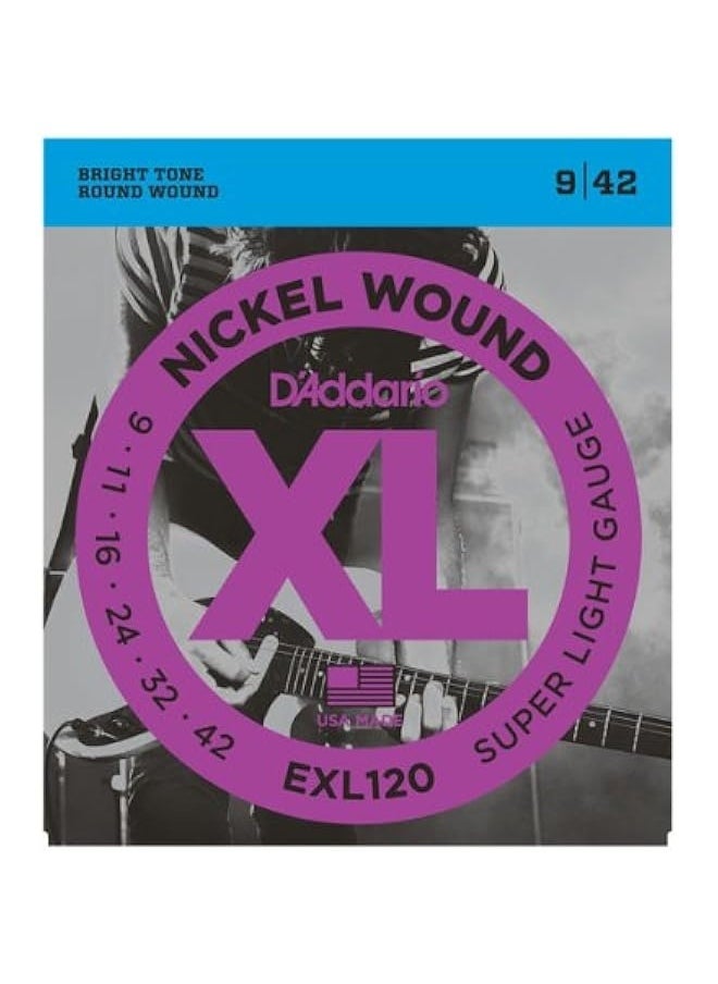 D'Addario EXL120 Nickel Wound Electric Guitar Strings, Super Light, 9-42 (7 Pack)  - Image 2