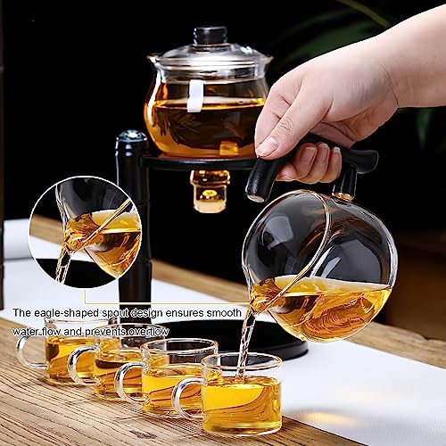 Miyxsin Kungfu Magic Tea Set Glass Magnetic Teapot Semi-Automatic Water Guide Magnetic Teapot with Infuser Heat-Resistant Glass Magic Tea Pot Magic Tea Set Perfect of Holiday Gifts (Black) - Image 3