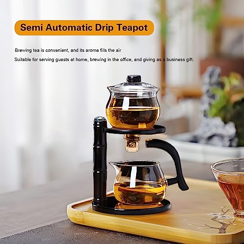 Miyxsin Kungfu Magic Tea Set Glass Magnetic Teapot Semi-Automatic Water Guide Magnetic Teapot with Infuser Heat-Resistant Glass Magic Tea Pot Magic Tea Set Perfect of Holiday Gifts (Black) - Image 4