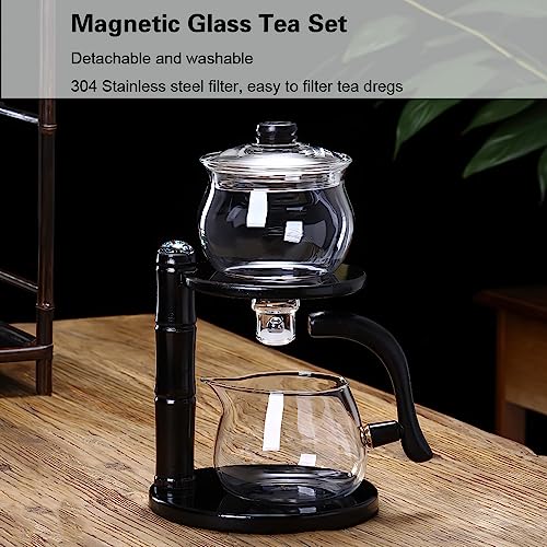 Miyxsin Kungfu Magic Tea Set Glass Magnetic Teapot Semi-Automatic Water Guide Magnetic Teapot with Infuser Heat-Resistant Glass Magic Tea Pot Magic Tea Set Perfect of Holiday Gifts (Black) - Image 2