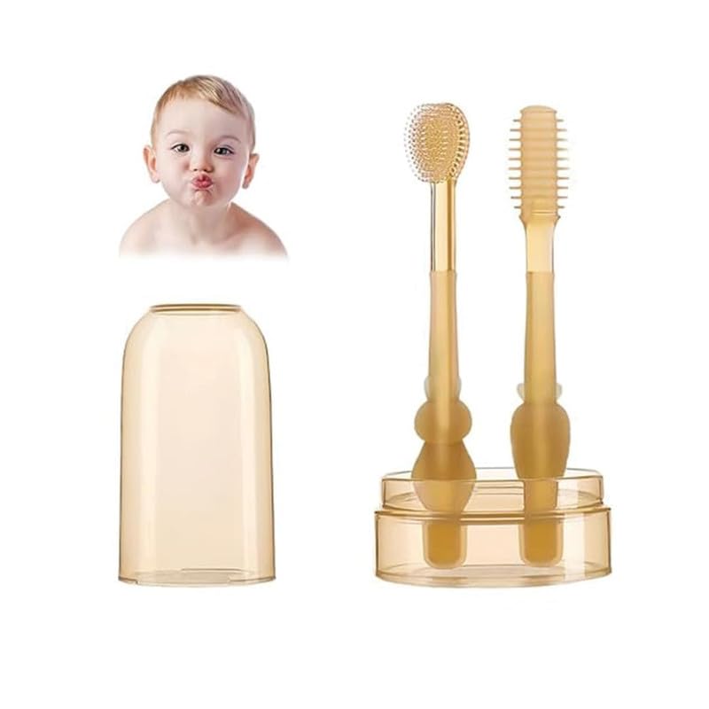 Luxoper Silicone Baby Oral Cleaning Brush Set - 2-in-1 Baby Toothbrush & Tongue Cleaner with Storage Box, Soft Bristle BPA-Free Infant Toothbrush for Oral Care, 6-24 Months Toddler Essentials - Image 1