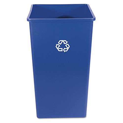 Rubbermaid Commercial Products 50Gallon Untouchable Square TrashGarbage Can for OfficesStoresRestaurants Blue Recycling