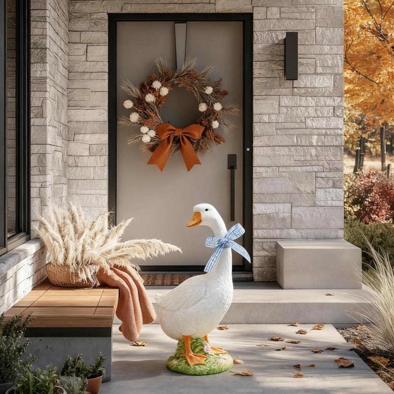 DiliComing Porch Goose Statue Outdoor Decor - 12 Inch Resin Garden Goose Statues Weatherproof Lawn Sculpture for Front Porch Yard Patio Gifts for Grandma Mom Women - Image 3