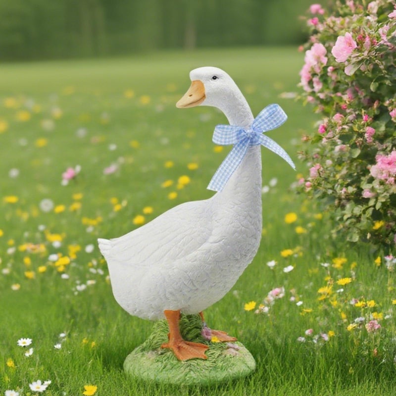 DiliComing Porch Goose Statue Outdoor Decor - 12 Inch Resin Garden Goose Statues Weatherproof Lawn Sculpture for Front Porch Yard Patio Gifts for Grandma Mom Women - Image 1