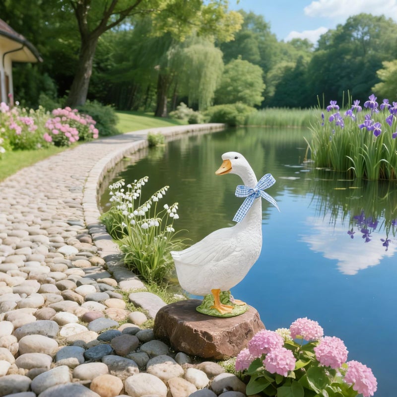 DiliComing Porch Goose Statue Outdoor Decor - 12 Inch Resin Garden Goose Statues Weatherproof Lawn Sculpture for Front Porch Yard Patio Gifts for Grandma Mom Women - Image 4
