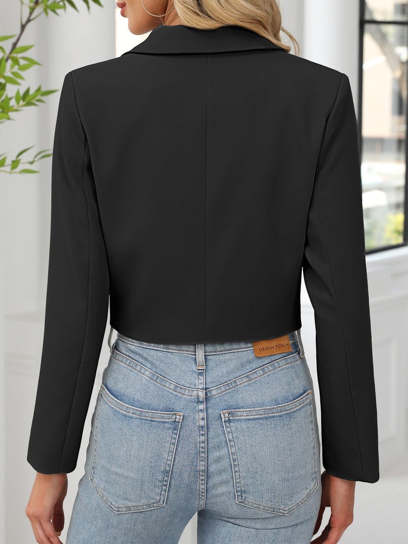 ELLEVEN Womens Blazer Business Casual Cropped Blazers for Women Casual Open Front Women's Blazers & Suit Jackets Office Work Dressy Suit Corporate Professional Interview Outfits Black Large - Image 3