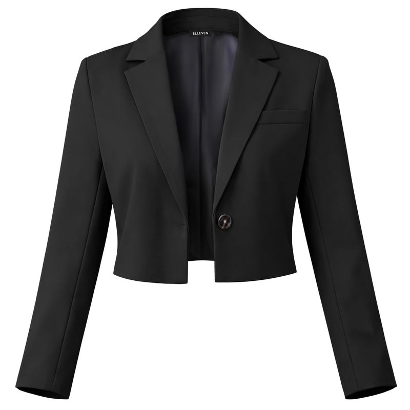 ELLEVEN Womens Blazer Business Casual Cropped Blazers for Women Casual Open Front Women's Blazers & Suit Jackets Office Work Dressy Suit Corporate Professional Interview Outfits Black Large - Image 1
