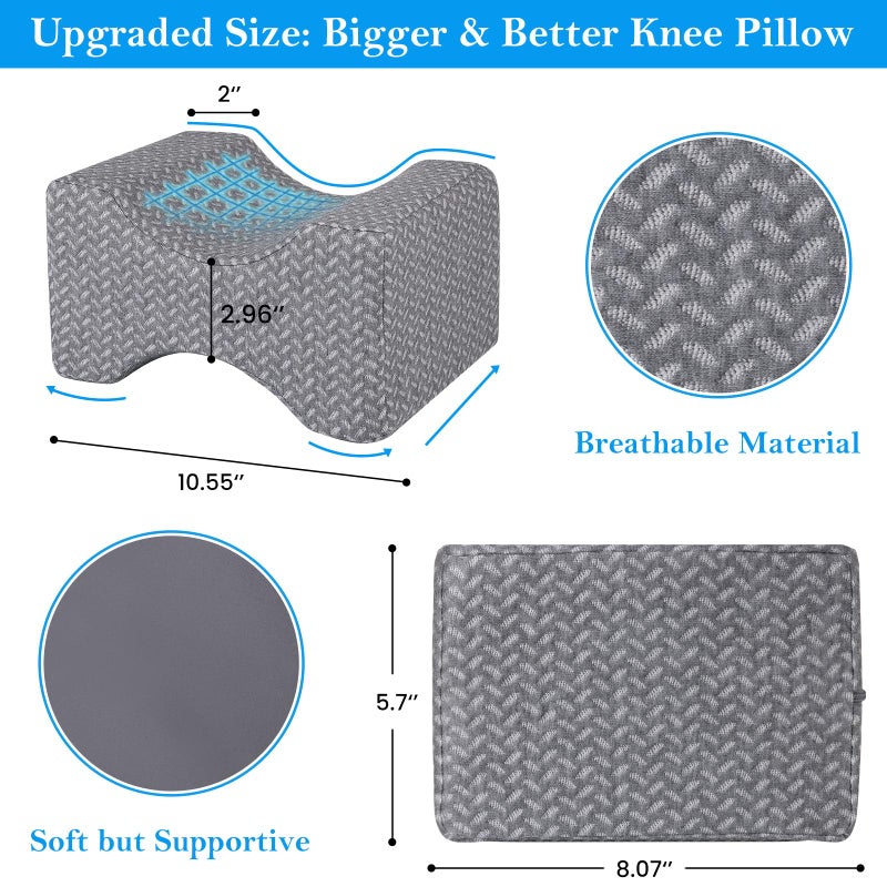 BlissTrends Memory Foam Knee Pillow, Knee Pillow for Side Sleepers, Leg Pillows for Sleeping, Elevation Pillow for Relief Twisted Spine, Sciatica, Leg Numbness, Back, Joint, Hip, Surgery Pain, Grey - Image 3
