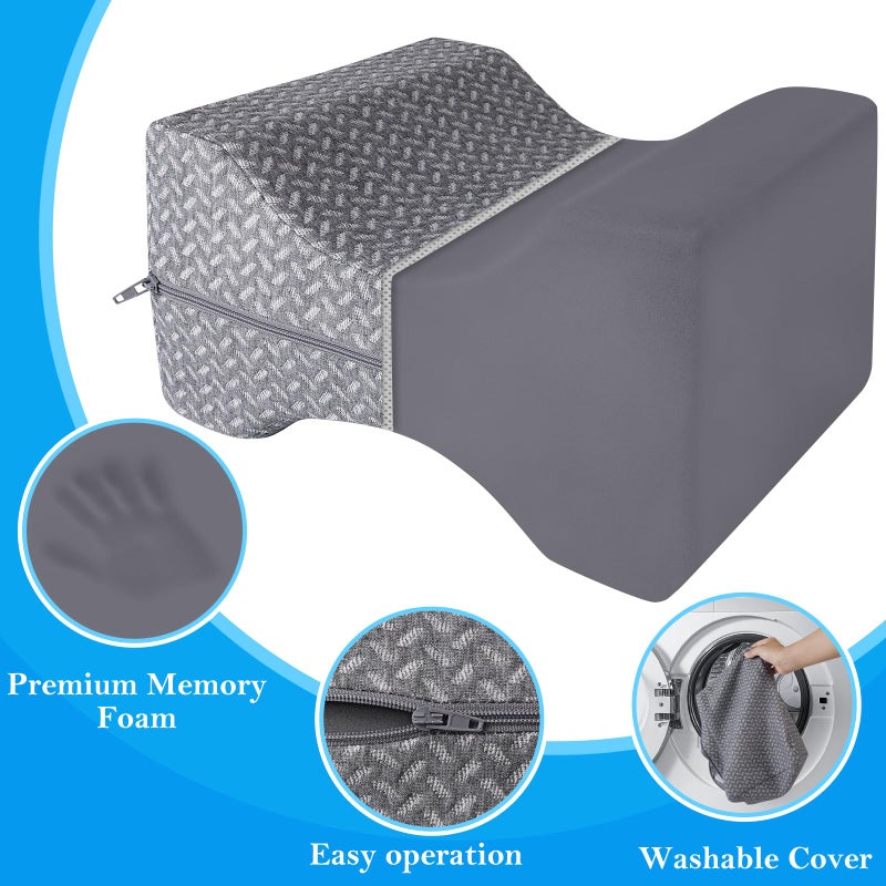 BlissTrends Memory Foam Knee Pillow, Knee Pillow for Side Sleepers, Leg Pillows for Sleeping, Elevation Pillow for Relief Twisted Spine, Sciatica, Leg Numbness, Back, Joint, Hip, Surgery Pain, Grey - Image 2