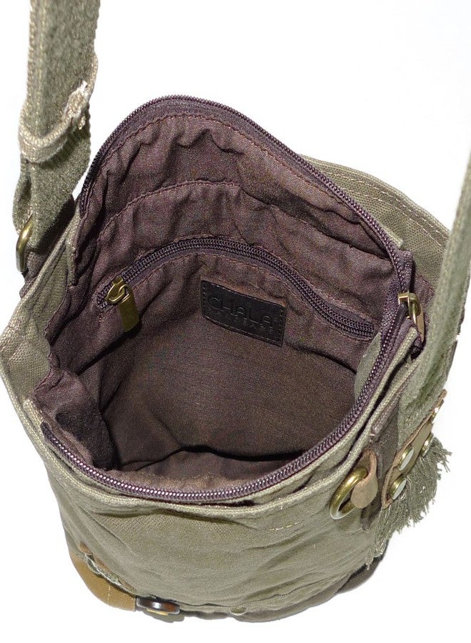 CHALA Canvas Patchwork Cross-body Messenger Bag with faux leather Animal Coin Purse (White Chichik Bird - Olive) - Image 3