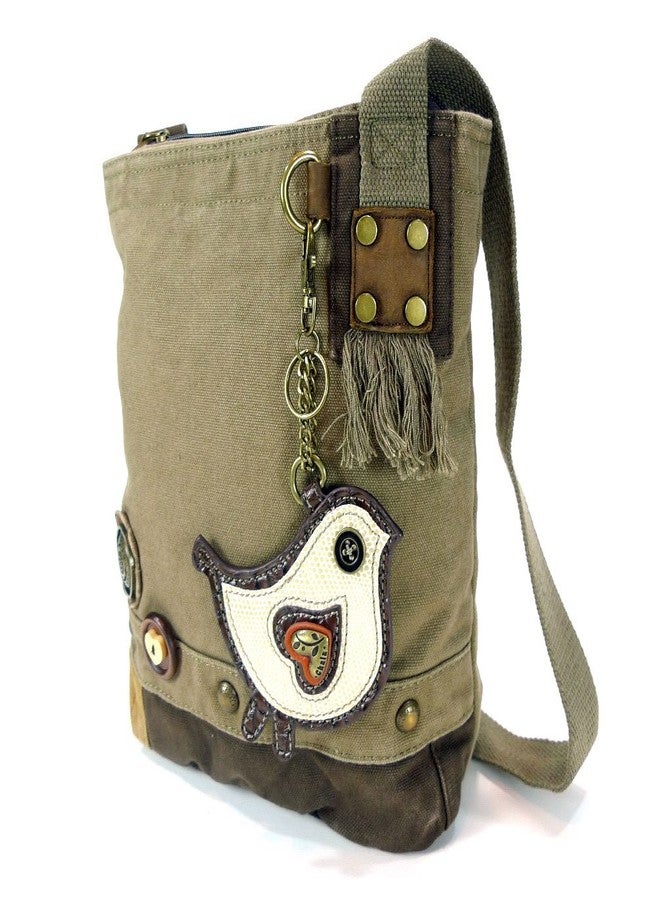 CHALA Canvas Patchwork Cross-body Messenger Bag with faux leather Animal Coin Purse (White Chichik Bird - Olive) - Image 1