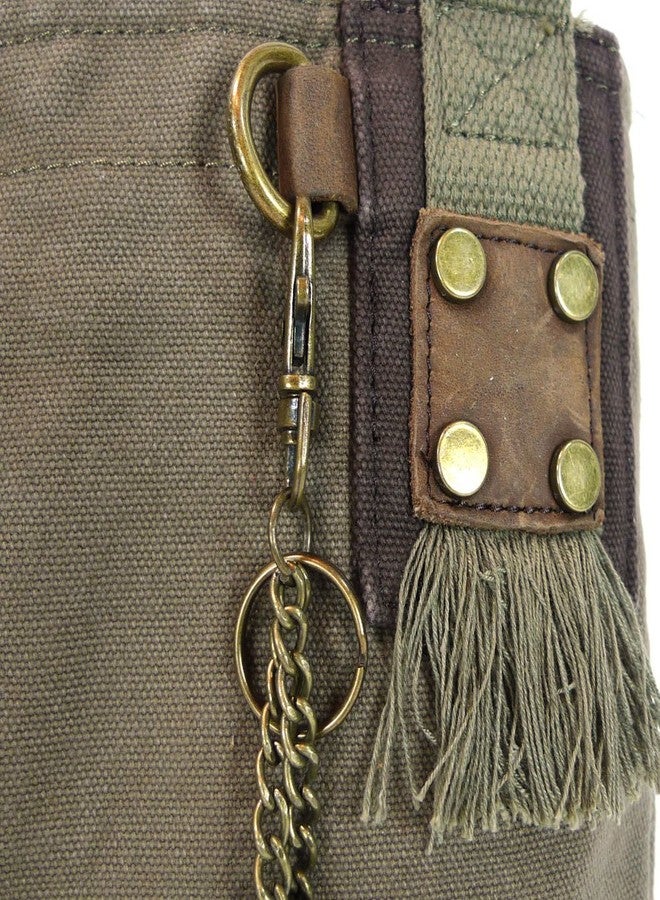 CHALA Canvas Patchwork Cross-body Messenger Bag with faux leather Animal Coin Purse (White Chichik Bird - Olive) - Image 2