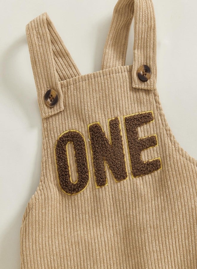 KMBANGI Baby Boy Girl First Birthday Outfit Sleeveless Age One Overalls Romper 1st Birthday Gift for Unisex Baby Cake Smash (Khaki, 12-18 Months) - Image 5