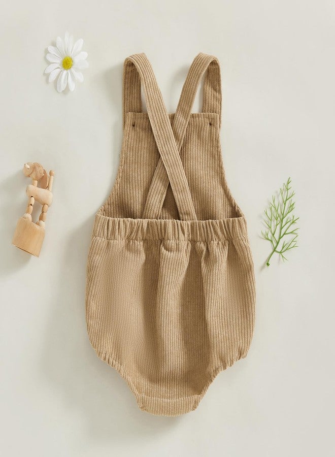 KMBANGI Baby Boy Girl First Birthday Outfit Sleeveless Age One Overalls Romper 1st Birthday Gift for Unisex Baby Cake Smash (Khaki, 12-18 Months) - Image 4