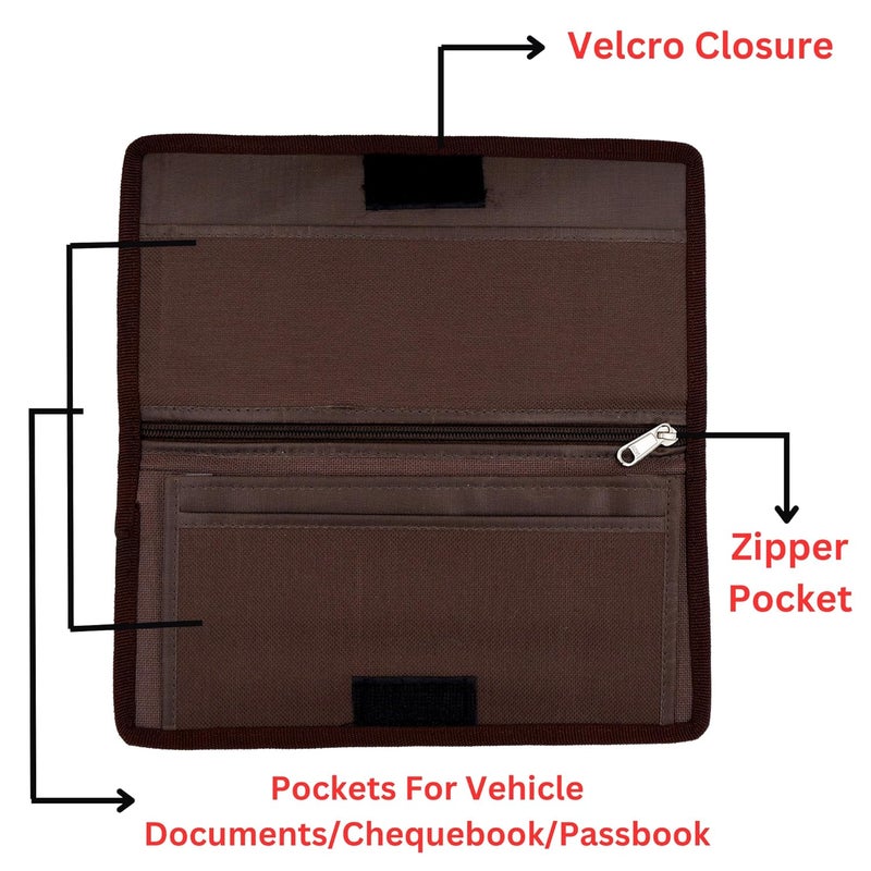 Asraw Stylish Ergonomic PU Faux Leather Document Holder Chequebook/Passbook Vehicle Papers Organizer (Brown) - Image 4
