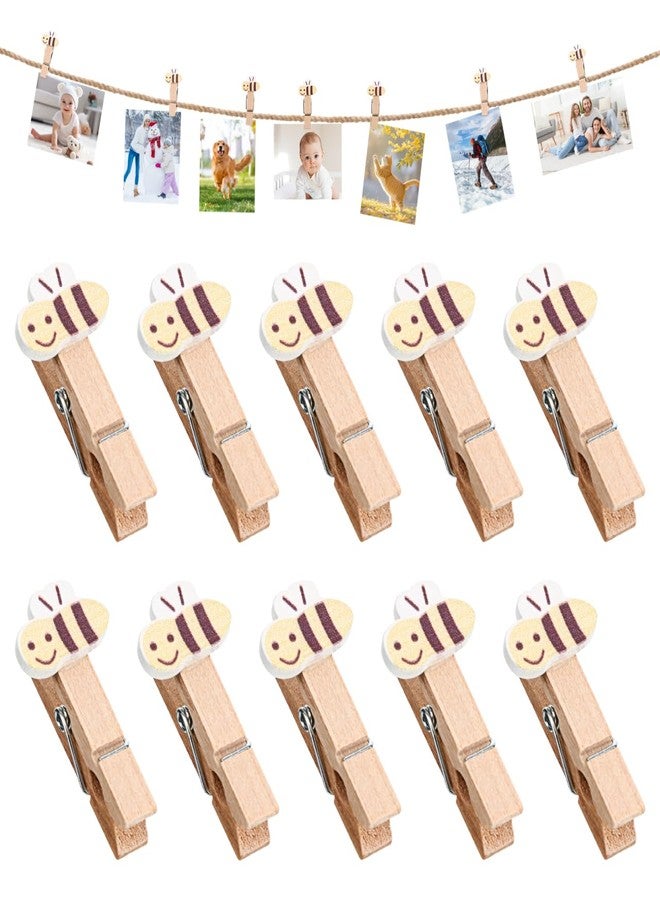 Amosfun 50pcs Mini Bee Wooden Clothespins with Jute Twine 1.6 Inch Pegs for Hanging Photos Present Tags Christmas Tree Ornaments - Image 2