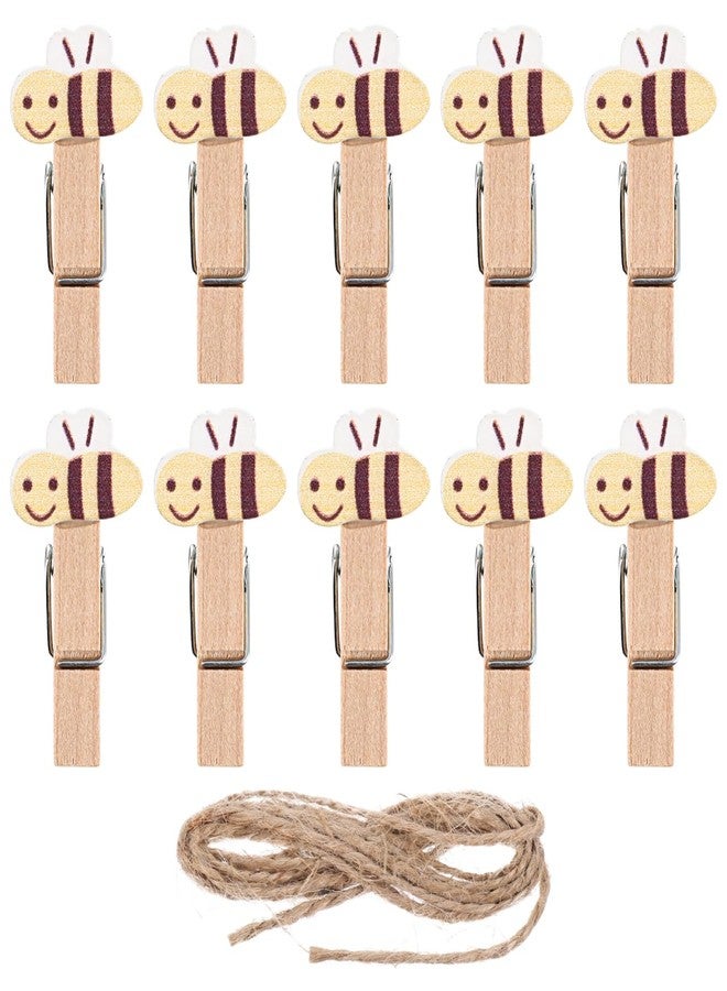 Amosfun 50pcs Mini Bee Wooden Clothespins with Jute Twine 1.6 Inch Pegs for Hanging Photos Present Tags Christmas Tree Ornaments - Image 1