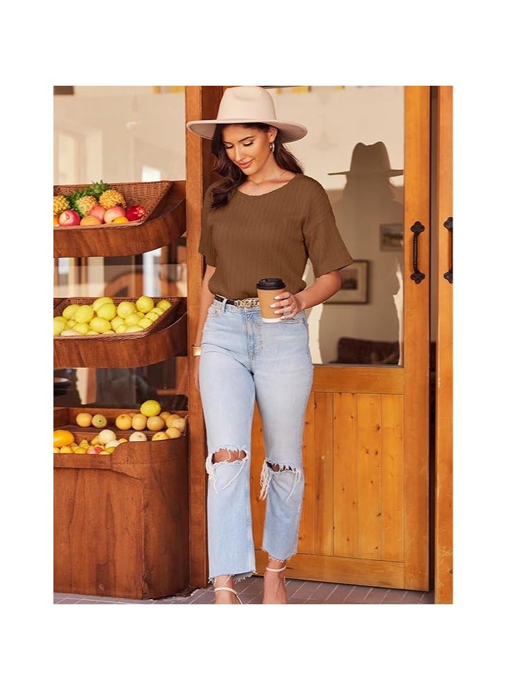 Women's 2 Piece Lounge Sets Ribbed Knit Matching Outfits T-shirt and Shorts Sets Sleepwear Loungewear Casual Pajamas - Image 5