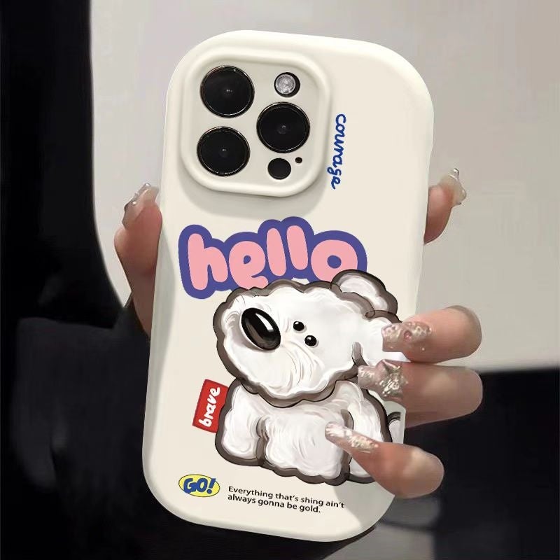 Apple iPhone 16 Pro Phone Case, PU Shockproof, Stylish, Creative Cartoon Painted Tilted Dog, Drop-Proof Soft Case (White)