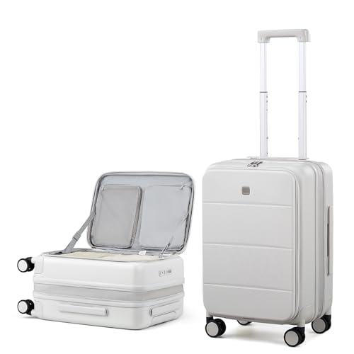 MILADA Expandable Carry On Luggage with Spinner Wheels PC Hard Shell Suitcases 20 Inch Top Opening Travel Suitcase with Wheels TSA Approved Luggage Trunk Rolling Carry-On, White - Image 1