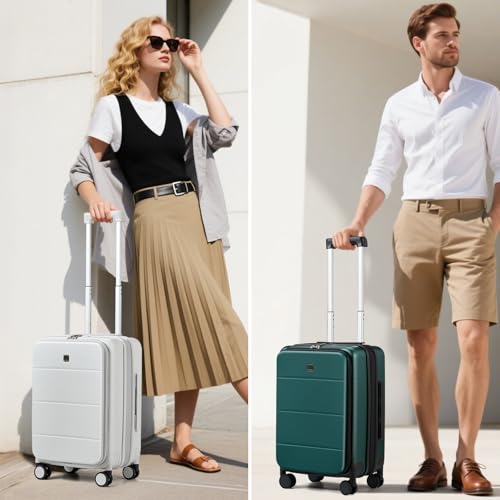 MILADA Expandable Carry On Luggage with Spinner Wheels PC Hard Shell Suitcases 20 Inch Top Opening Travel Suitcase with Wheels TSA Approved Luggage Trunk Rolling Carry-On, White - Image 2