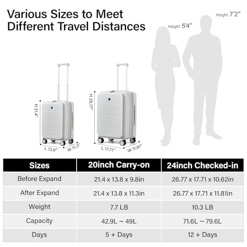 MILADA Expandable Carry On Luggage with Spinner Wheels PC Hard Shell Suitcases 20 Inch Top Opening Travel Suitcase with Wheels TSA Approved Luggage Trunk Rolling Carry-On, White - Image 3
