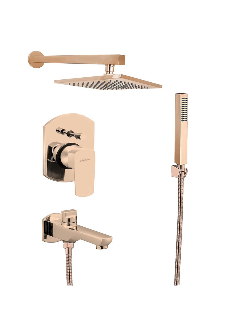 Aquieen Aquieen Luxury Series Brass Concealed Body High Flow Diverter With Showers and Spout Hand Shower Zura Collection Rose Gold  - Image 1