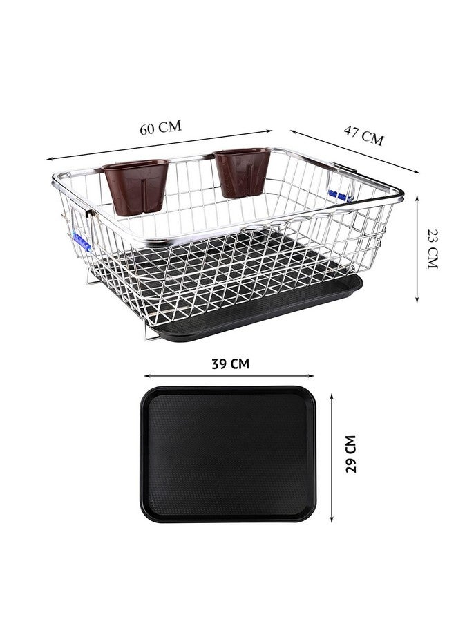 Vishva 60 x 47 x 23 Cm Stainless Steel Dish Drainer Rack Utensil Drying Stand for Kitchen Plate Rack Bartan Basket Sink Counter Top Dish Drainer Rack Drainer Basket Steel With 2 Pic Spoon Stand - Image 2