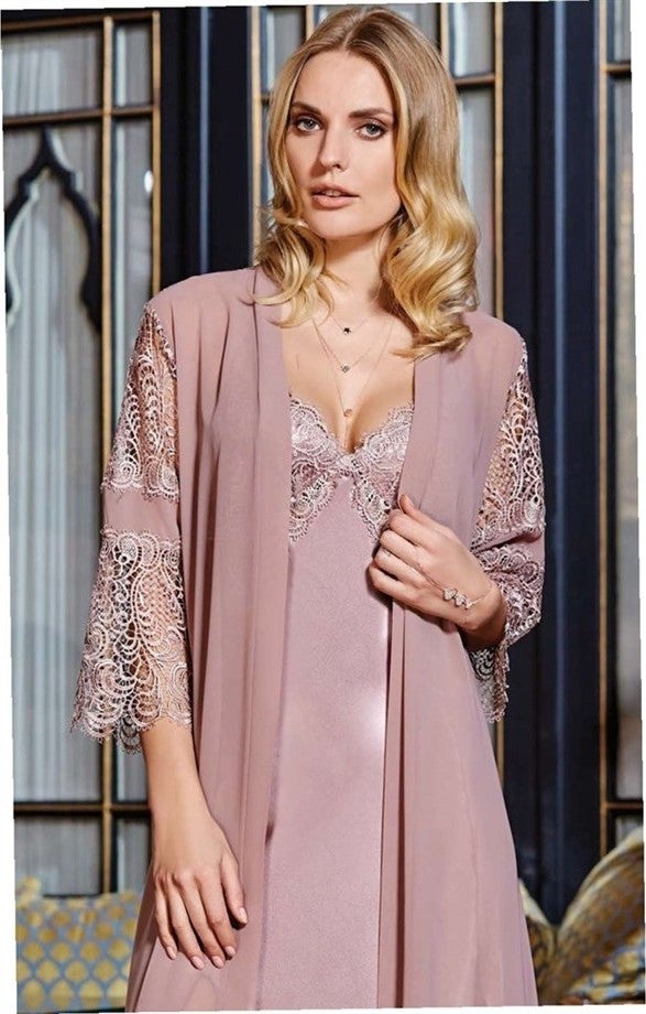 Jeremi 636 Dowry Silk Satin Lace Long Six Set - Mink - Image 1