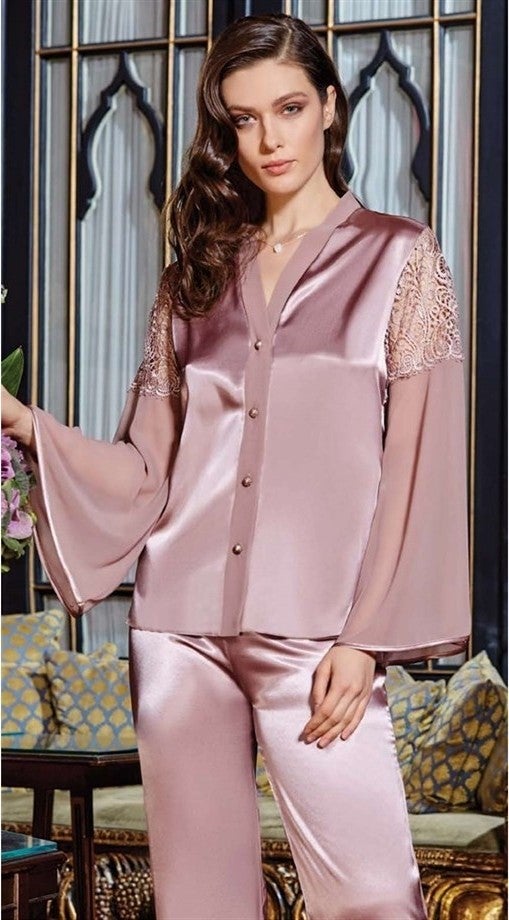 Jeremi 636 Dowry Silk Satin Lace Long Six Set - Mink - Image 3