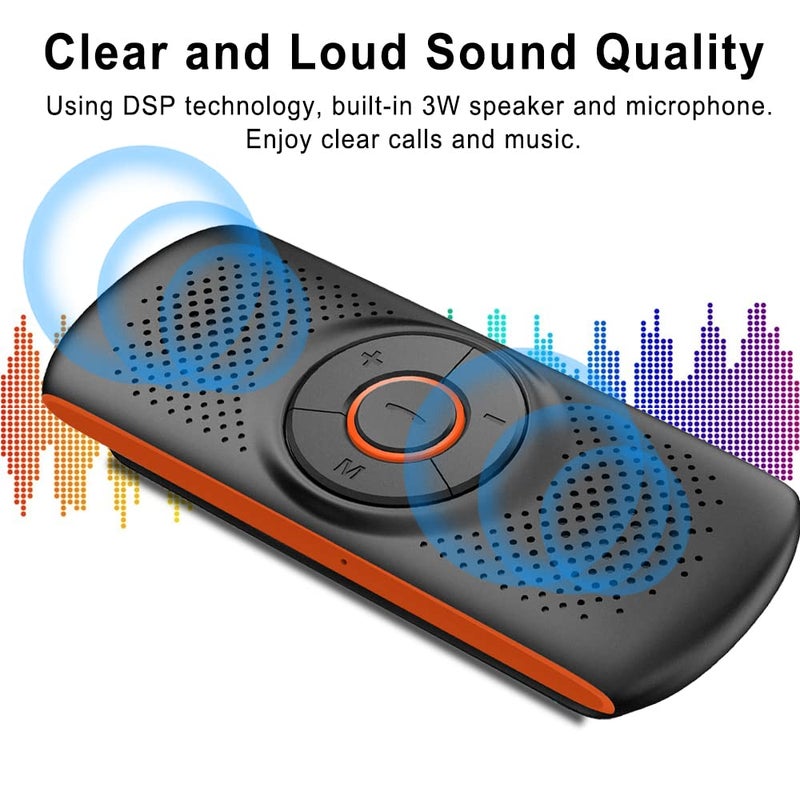 SKYBESS Car Bluetooth Speaker for Cell Phone, Portable Bluetooth Handsfree Car Kit Wireless in Car Speakerphone Music Player with Visor Clip, Supports Siri Google Assistant TF Card Playback - Image 5