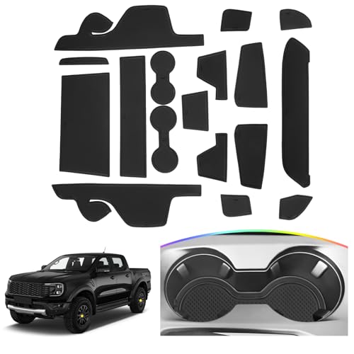 SKTU Door Slot Mat for 2024 2025 Ford Ranger Door Groove Gate Pad Ford Ranger 2024 2025 Accessories Fit 2024 2025 Ranger (XL/XLT/LARIAT/Raptor) Door Compartment Cup Center Console Liners (17Pcs Black) - Image 1