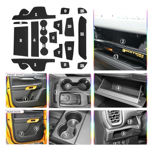 SKTU Door Slot Mat for 2024 2025 Ford Ranger Door Groove Gate Pad Ford Ranger 2024 2025 Accessories Fit 2024 2025 Ranger (XL/XLT/LARIAT/Raptor) Door Compartment Cup Center Console Liners (17Pcs Black) - Image 2