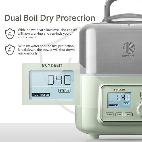 BUYDEEM G553 5-Quart بخاري طعام كهربائي لـ 2-4 حصص، بخاري خضروات بلمسة واحدة للطهي، بخاري رقمي متعدد الوظائف، بخار سريع، صينية بخاري من الفولاذ المقاوم للصدأ، بدون أواني يخنة - Image 2