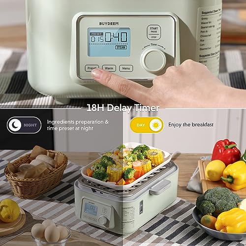 BUYDEEM G553 5-Quart بخاري طعام كهربائي لـ 2-4 حصص، بخاري خضروات بلمسة واحدة للطهي، بخاري رقمي متعدد الوظائف، بخار سريع، صينية بخاري من الفولاذ المقاوم للصدأ، بدون أواني يخنة - Image 3