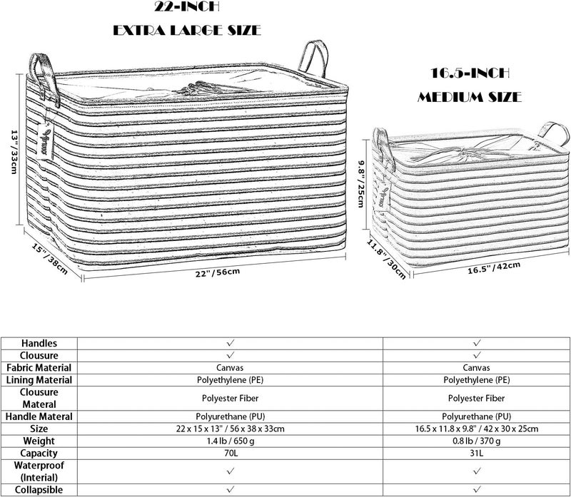 Hinwo 70L Extra Large Storage Bins, Closet Organizers and Storage, Foldable Clothes Storage Baskets with Handles, Containers for Clothing, Blanket, Comforters, Toys, Bedding (Navy Stripe) - Image 5