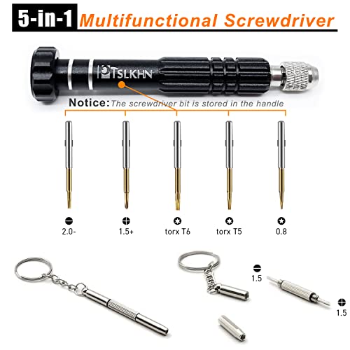PTSLKHN Eyeglass Repair Kit, 5-in-1 Multifunctional Small Screwdriver, S2 Steel Eyeglass Screwdriver Kit for Eyeglass, Sunglasses, Electronics, Cellphone, Jewelry and More (Black 5in1) - Image 2
