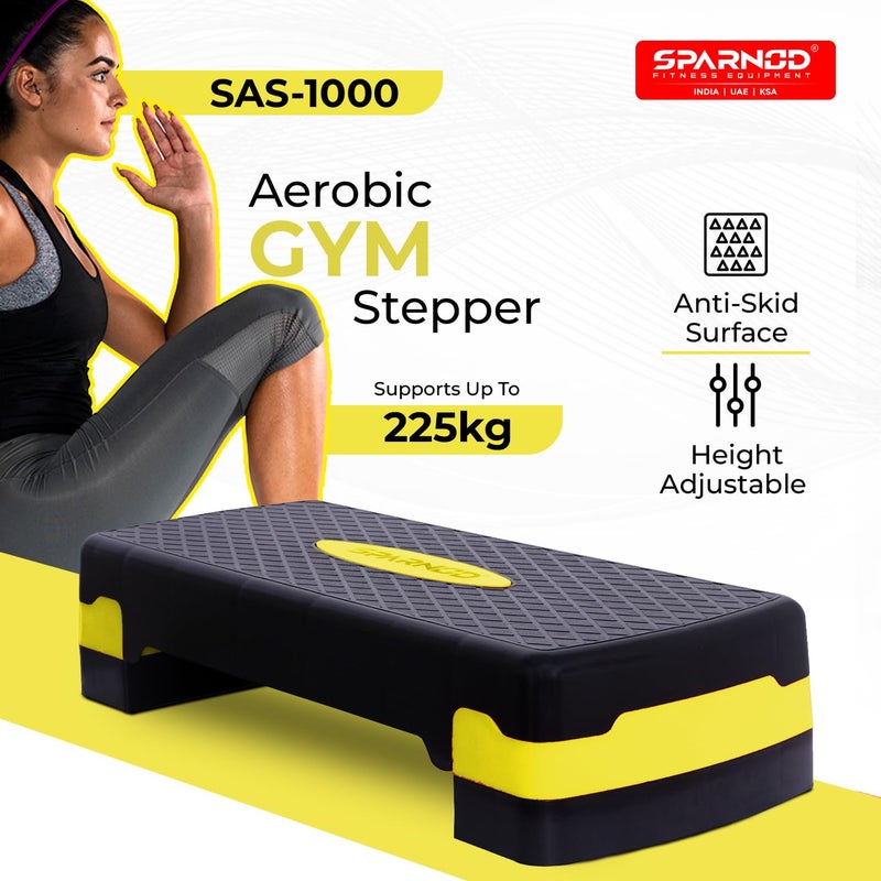 Sparnod Fitness SAS-1000 Aerobic Gym Stepper for Exercise at Home, Adjustable Height, Anti-Skid Surface, Supports up to 225 kg, Compact & Portable, Ideal for Cardio, Strength Training & Pilates Yellow - Image 2