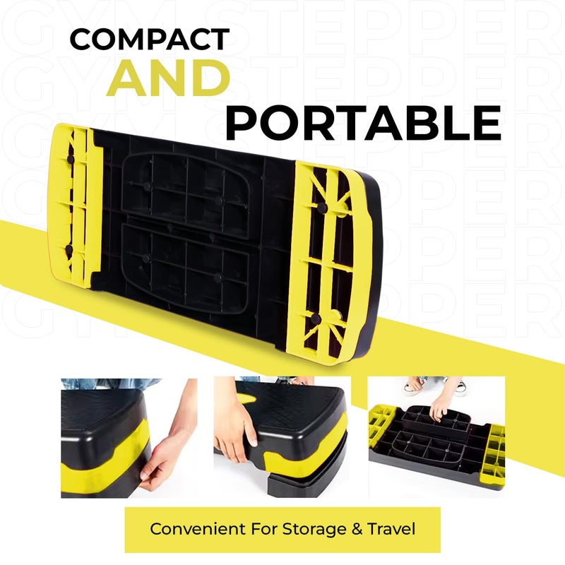 Sparnod Fitness SAS-1000 Aerobic Gym Stepper for Exercise at Home, Adjustable Height, Anti-Skid Surface, Supports up to 225 kg, Compact & Portable, Ideal for Cardio, Strength Training & Pilates Yellow - Image 3