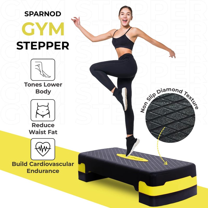 Sparnod Fitness SAS-1000 Aerobic Gym Stepper for Exercise at Home, Adjustable Height, Anti-Skid Surface, Supports up to 225 kg, Compact & Portable, Ideal for Cardio, Strength Training & Pilates Yellow - Image 5