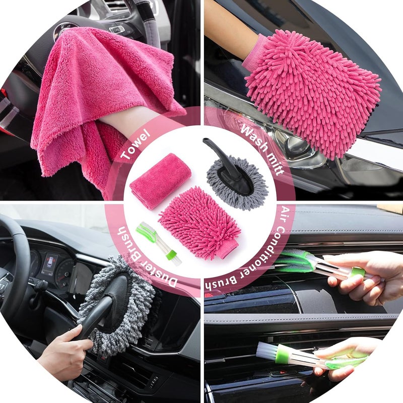 AUTODECO مجموعة أدوات تنظيف السيارات مكونة من 39 قطعة، تشمل منظفًا للتفاصيل الداخلية، مكنسة كهربائية يدوية عالية القوة، مجموعة فرش، أداة لتنظيف الزجاج الأمامي، مكنسة غبار، مناديل، فرشاة للإطارات، أدوات كاملة لعناية بالسيارة، اللون وردي. - Image 5