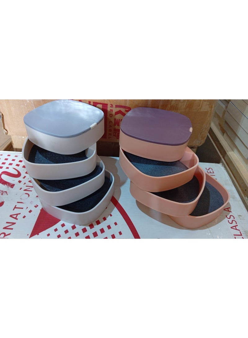 4-Layer Rotating Jewelry Organizer Box with Lid - Compact Plastic Storage Case for Earrings, Rings, and Accessories - Modern Space-Saving Design.