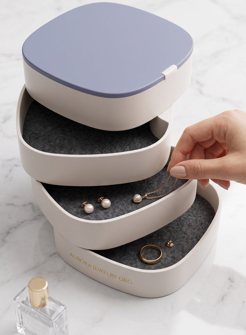 1 Piece Rotating 360 Jewelry Organizer 4 Layers with Lid Compact Plastic Storage Box for Rings Earrings Watches Necklaces Space Saving Vanity Table Decor Multicolor - Image 2