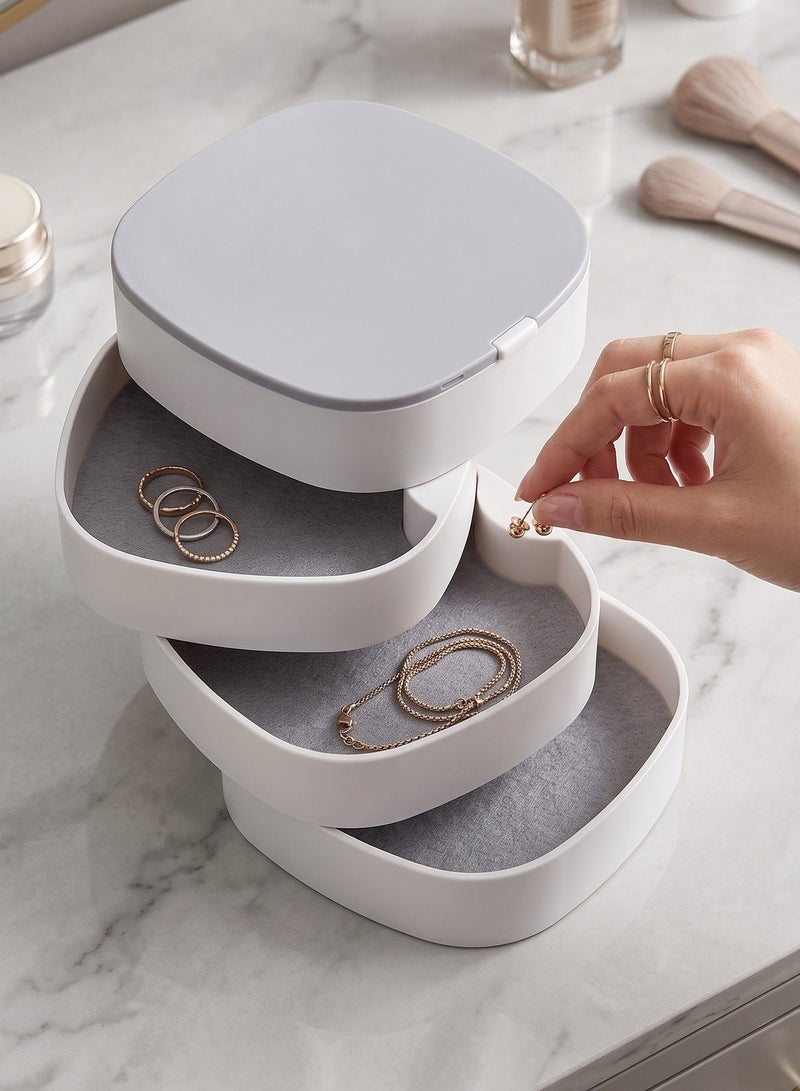 1 Piece Rotating 360 Jewelry Organizer 4 Layers with Lid Compact Plastic Storage Box for Rings Earrings Watches Necklaces Space Saving Vanity Table Decor Multicolor - Image 3